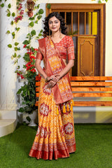 Elegant Mustard & Maroon Patola Print Art Silk Saree