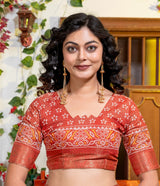 Elegant Mustard & Maroon Patola Print Art Silk Saree