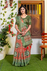 Elegant Heritage Green & Red Patola Print Art Silk Saree