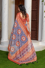 Elegant Multicolored Patola Print Silk Blend Saree with Zari Border