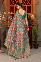 Vibrant Multicolored Patola Art Silk Saree with Elegant Zari Border