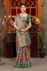 Vibrant Multicolored Patola Art Silk Saree with Elegant Zari Border