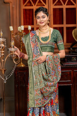 Vibrant Multicolored Patola Art Silk Saree with Elegant Zari Border