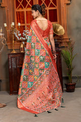 Vibrant Multicolor Patola Art Silk Saree with Zari Border