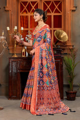 Vibrant Multi-Color Patola Print Art Silk Saree with Zari Border