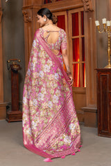 Radiant Pink Floral Digital Print Art Silk Saree with Elegant Zari Border
