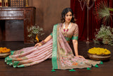 Enchanting Baby Pink Art Silk Saree with Traditional Digital Print & Emerald Green Border