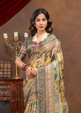 Royal Heritage Collage Digital Print Art Silk Saree