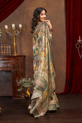 Royal Heritage Collage Digital Print Art Silk Saree