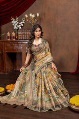 Royal Heritage Collage Digital Print Art Silk Saree