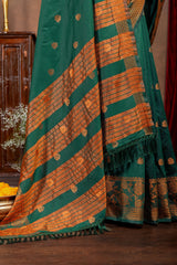 Elegant Emerald Banarasi Silk Saree with Ornate Copper Zari Work