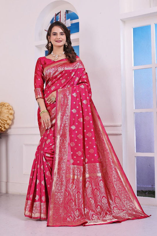 Banarasi Silk Saree with Rich Golden Zari Work – Perfect for Weddings, Festivals & Special Occasions