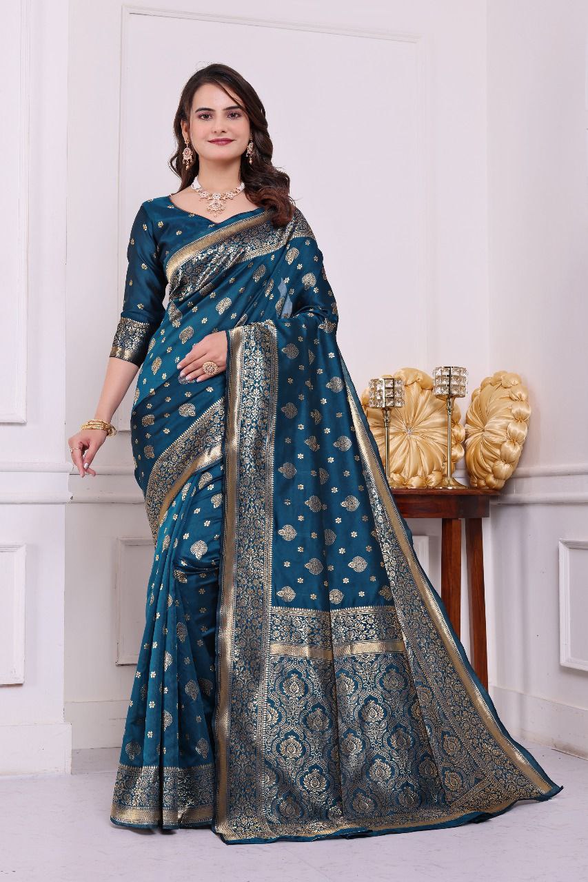 Banarasi Silk Saree with Rich Golden Zari Work – Perfect for Weddings, Festivals & Special Occasions