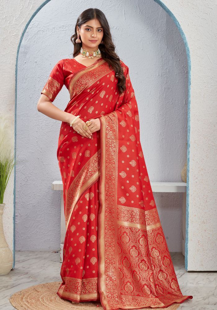 Banarasi Silk Saree with Rich Golden Zari Work – Perfect for Weddings, Festivals & Special Occasions
